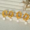French 18k Gold Plated Hollow Lava Irregular Earrings Freshwater Pendant Premium Earrings