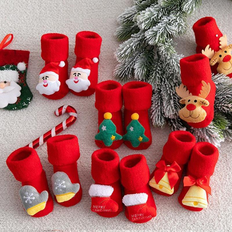 Weihnachts-Babysocken Winter Rutschfest Niedlich Puppe Kleinkind Bodensocken Kinder Baumwollsocken für Neujahr Weihnachtsgeschenke