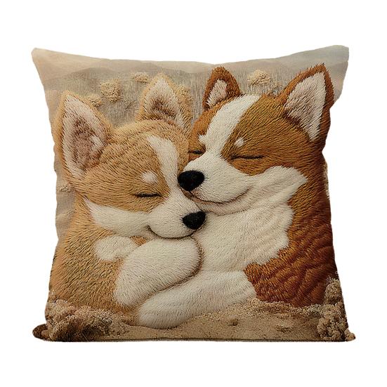 2D Animal Cushion Cover Imitation Embroidery Alpaca Pattern Pillow Case Dog Highland Cow Throw