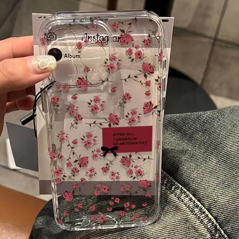 Shock Proof Transparent Phone Case for IPhone 11 12 13 14 15 16 Pro Max Silicone Clear Bumper Cover for IPhone 16 Plus Floral iPhone 16 Pro