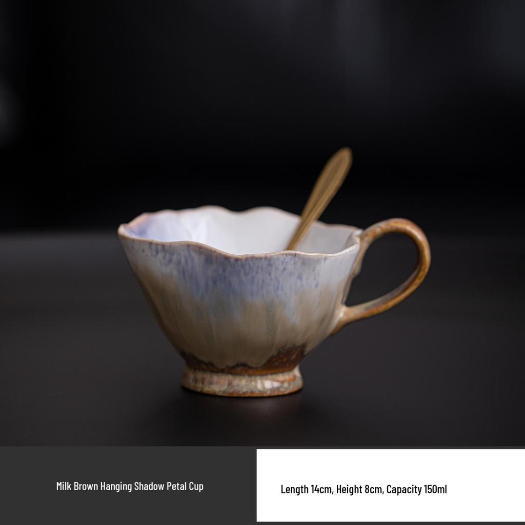 French Retro Ceramic Coffee Cup and Saucer Set with Ice Cream Bowl and Creative Leaf Design