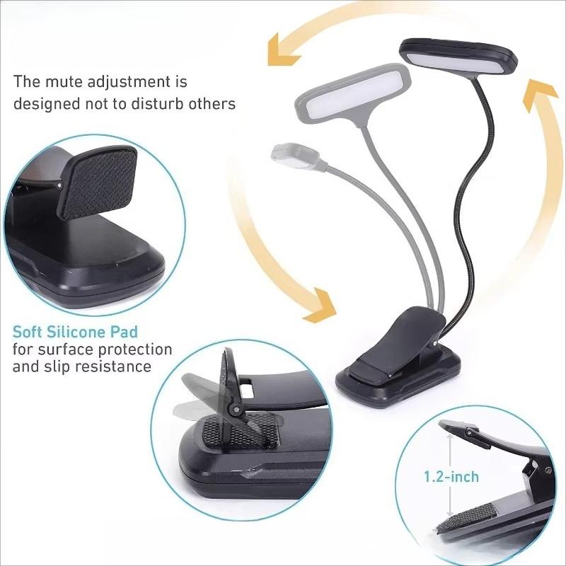 LED Book Light Reading Light Eye Caring Clip-on USB Rechargeable Dimmable Light Lamp Adjustable Flexible Night Reading Lamp