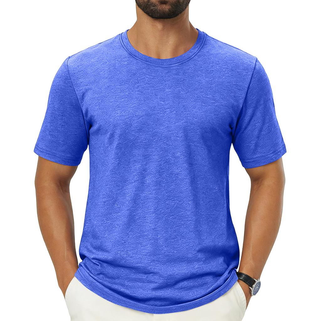 Men Crew Neck Short Sleeve T Shirt Outdoor Casual Basic Top Lightweight Breathable Fabric Fit Comfortable Design