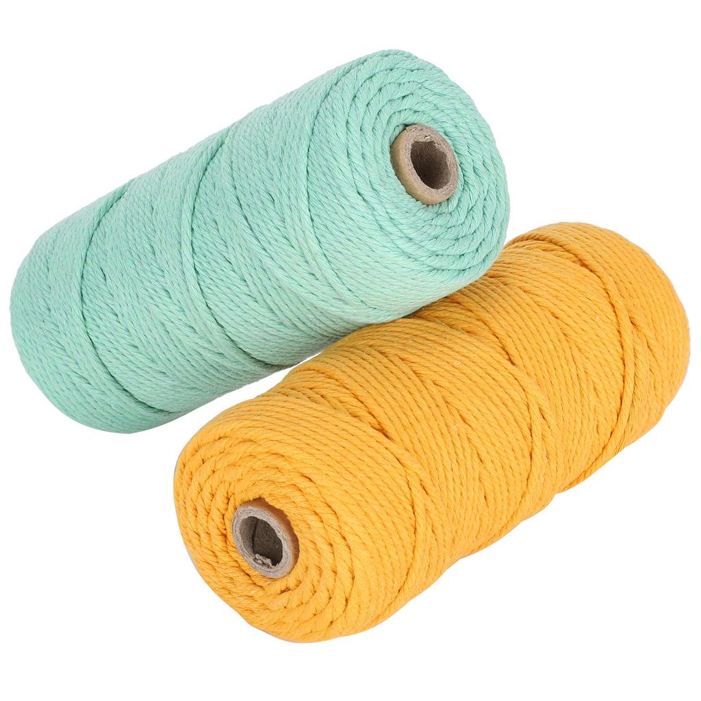 2Pcs 100 Meters Cotton Yarn Knitting Rope Braid Macrame Hand DIY Craft Green Yellow