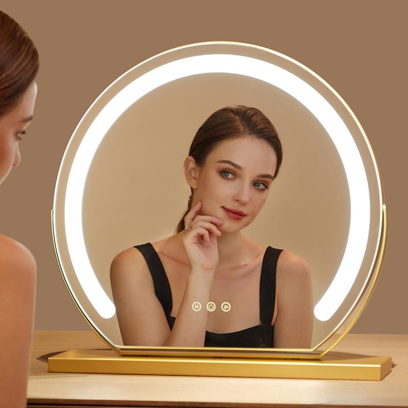Compact LED Makeup Mirror with Three-Color Fill Light, Smart Touch Charging, Perfect for Dressers