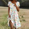 Short Sleeve Boho Dress For Women Casual Loose Fit Summer Sundress Floral Print Dress With Pockets