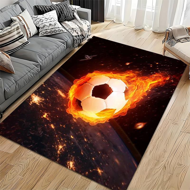 Burning soccer ball design in space carpet Suitable for use as an anti-slip game mat for living room and bedroom sofas