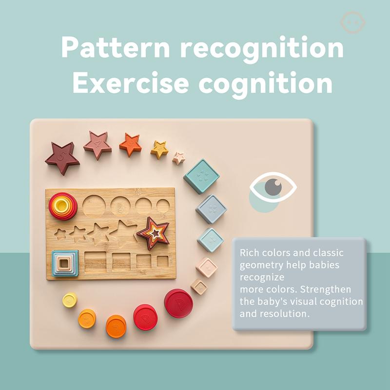 Baby Montessori Toy BPA Free Silicone Geometric Building Block 1-3 Years Children Stacking Game Education Puzzle Toy Baby Gift