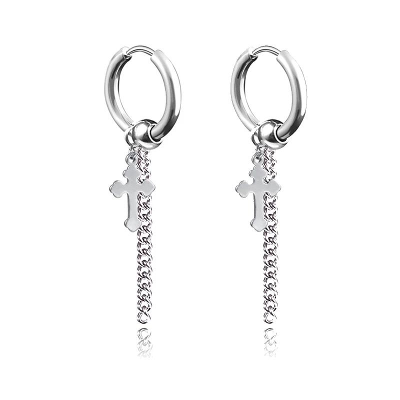 Punk Stainless Steel Chain Hoop Earrings Unisex Goth Pop Hip Hop Pendants Fashion Ear Jewelry Accessories