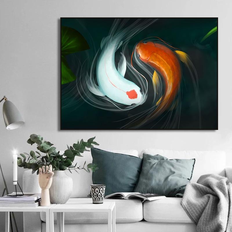 Japanese Yin Yang Koi Fish Classical Canvas Paintings Wall Art Posters and Prints Great Wave Famous Art Pictures Room Home Decor