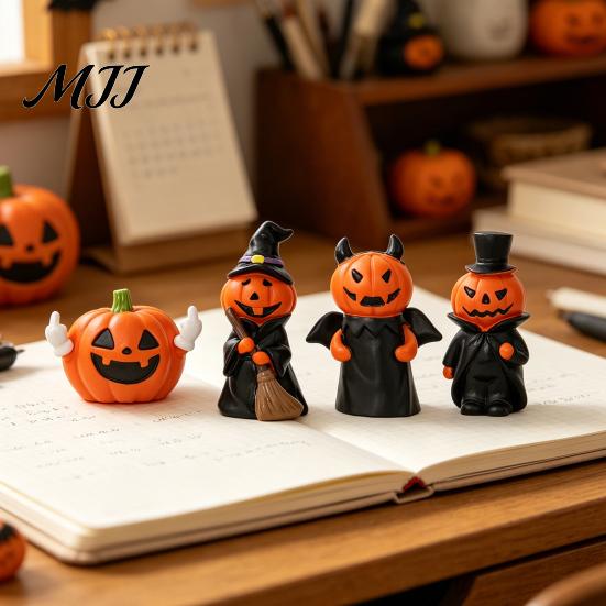 Vivid 3D Pumpkin Statue Ornament, Shape Figure, Mini Resin Halloween Character Combination Decoration for Desktop Micro-Landscapes Parties