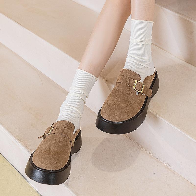 

Baotou Boken half slippers women s thick-soled heeless slippers spring and summer 2025 new solid color medium heel buckle 33