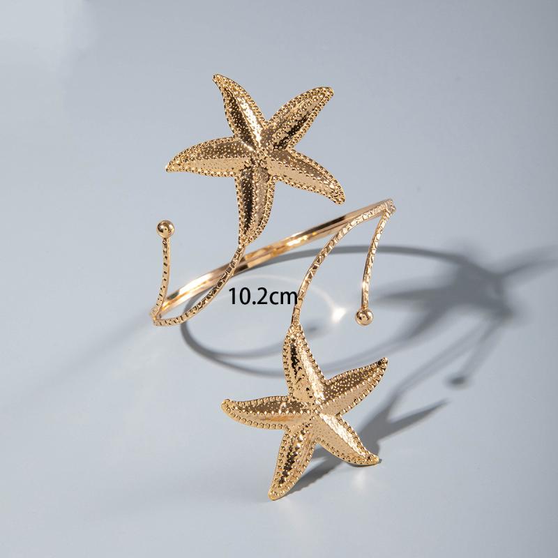 Boho Metal Starfish Cuff Bracelet Bangle For Women Punk Summer Beach Travel Open Adjustable Arm Bracelet Jewelry