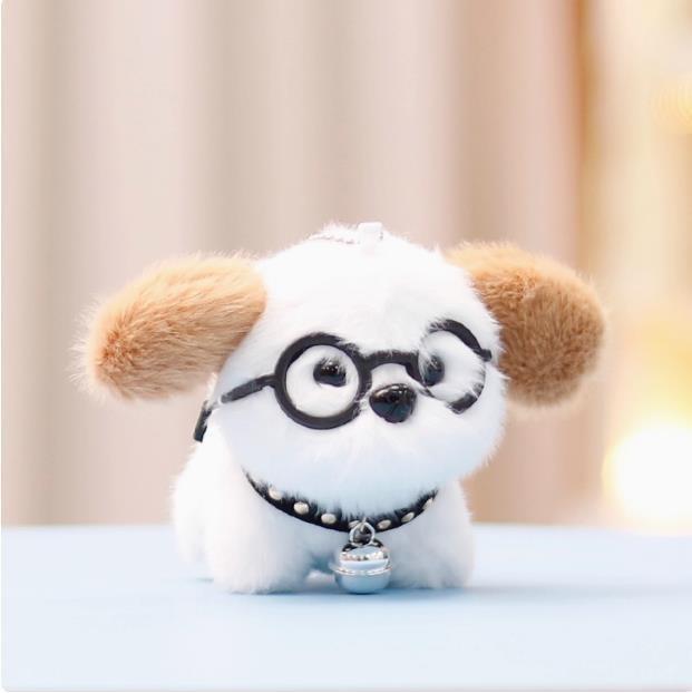 Cute Glasses Dog Plush Toy Keychain Animal Stuffed Doll Backpack Gift Pendant