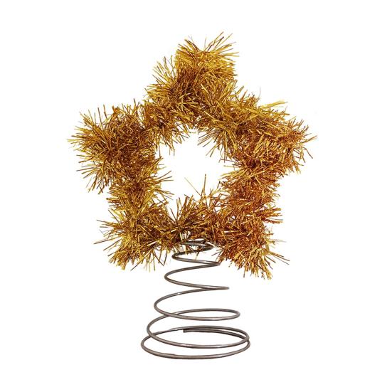 Tinsel Fringe Christmas Tree Topper Metallic Golden Star/Moon/Heart Christmas Treetop Ornament for Xmas Tree Decoration Holiday Party Supplies