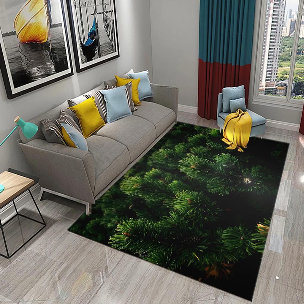 3D Grüner Kiefernteppich für Wald Schnee Kiefernzapfen Teppiche für Küche Badezimmer Rutschfeste Matte Wohnzimmer Schlafzimmer Eingang Dekor Teppich