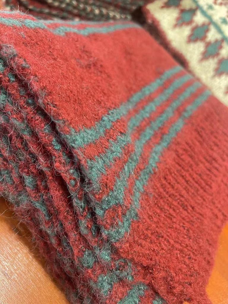 2024 Women's Red Wool Blend Scarf - Warm, Versatile, Christmas Winter Accessory