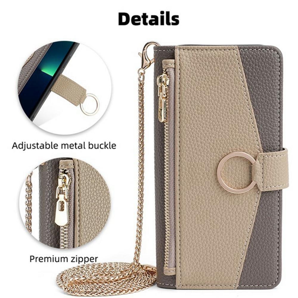 For Motorola Moto G35 5G Case Mirror Wallet Leather Phone Cover with Chain Shoulder Strap