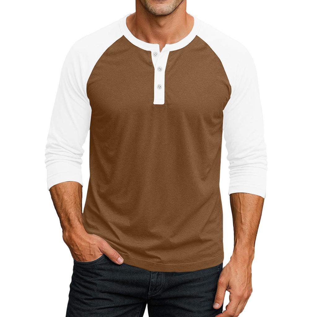 Pánské propínací tričko s kontrastním raglánovým 3/4 rukávem