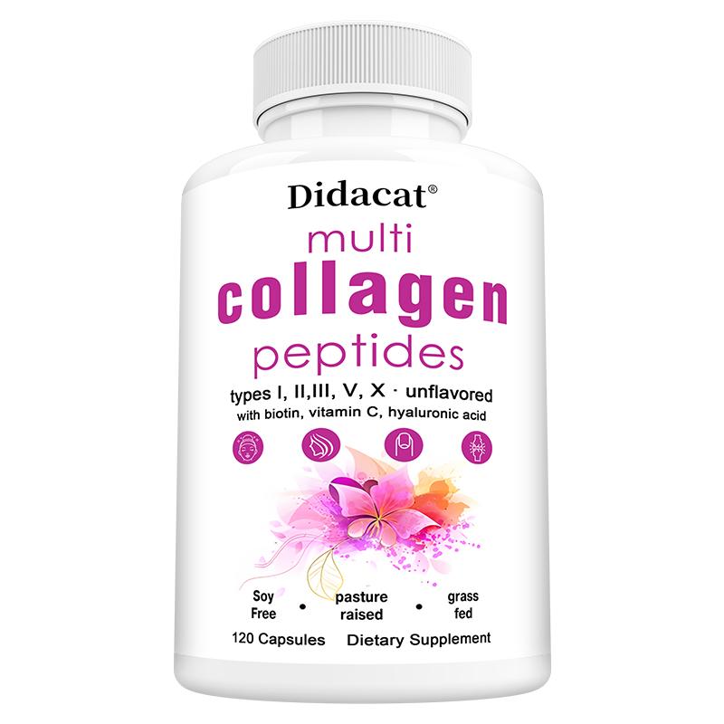 Didacat Multi Collagen Peptides with Biotin & Vitamin C, 120 Capsules Grass Fed Hydrolyzed Supplement 120PCS