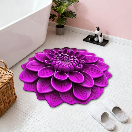 3D Realistic Flower Pattern Absorbent Mat Non-Slip Floral Rug Plush Velvet Floor Mat for Bedroom Kitchen Bathroom Sofa Coffee Table