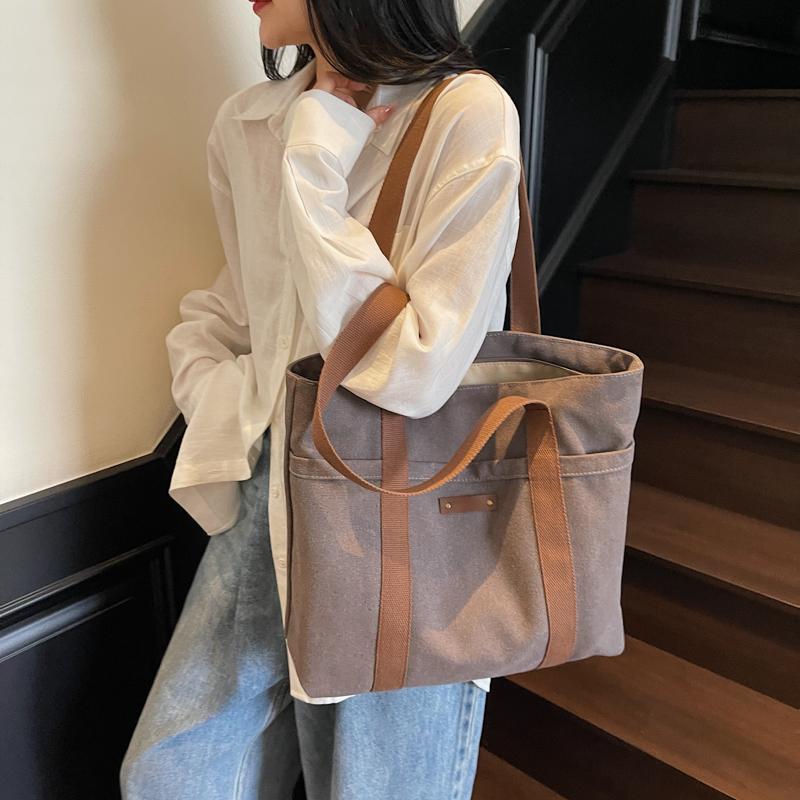 Large Capacity Canvas Travel Bag Commuter Shoulder Bag Shopping Bag Women's Handbag