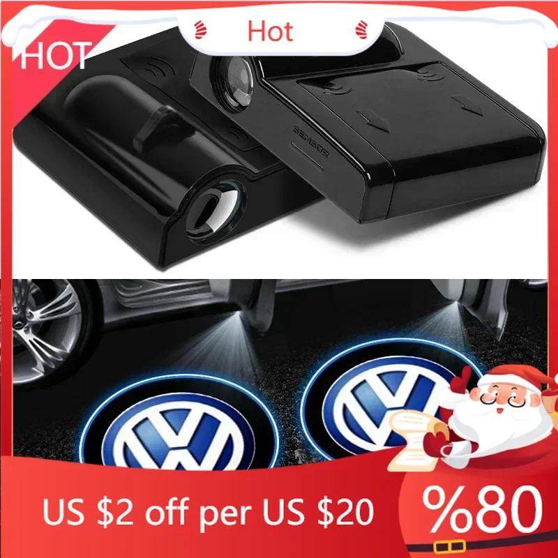 For VW New 2pcs Wireless HD Courtesy Lamp Car Door Projector Welcome Light For Volkswagen VW RLine R Golf Amarok T5 Phaeton ID
