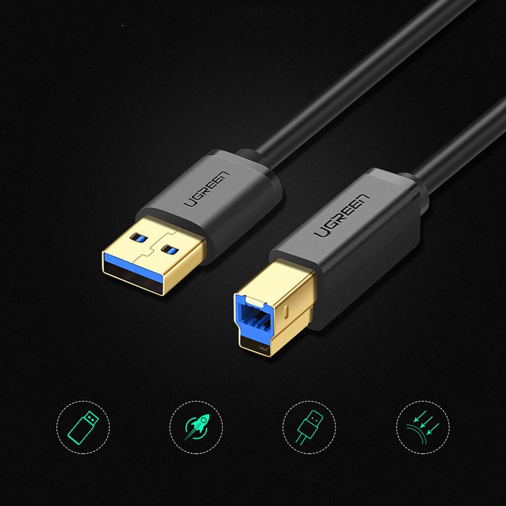 Ugreen US210 1m High-Speed USB 3.0 to USB-B Printer Cable – Black, 5Gbps Transfer Rate