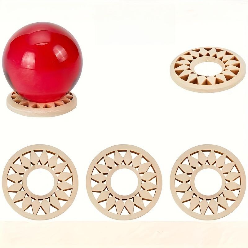 Crystal Ball Display Stand - Sacred Geometric Sphere Stand with Concentric Circular Cuts, Natural Wood Base for Home Decoration