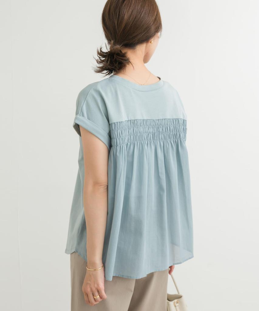 URBAN RESEARCH DOORS Shirred Fabric Docking Size M Women's T-Shirt, DRA5-21W104, Blue,