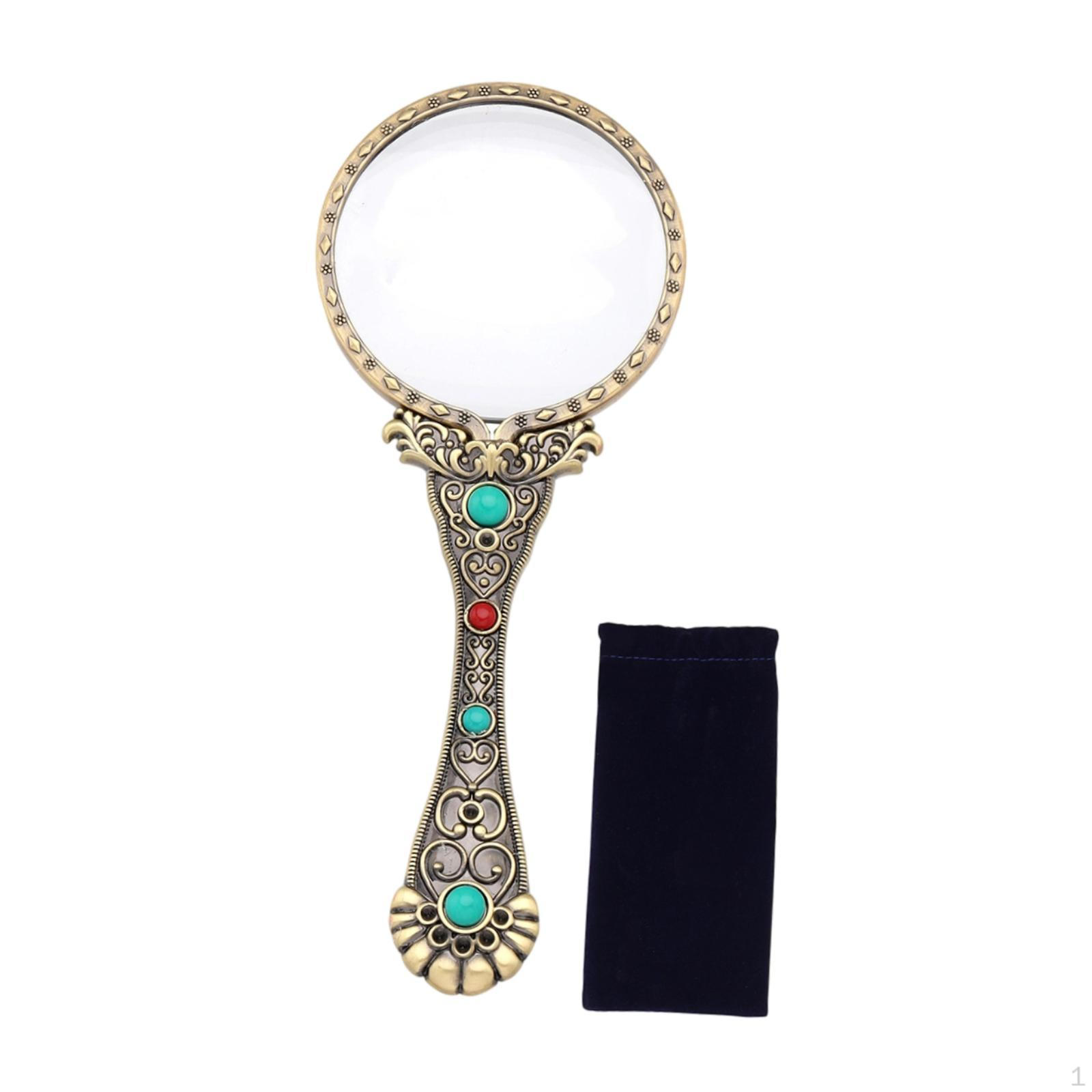 

3x Retro Glass Book Reading Aid Fine Pattern Magnifier Identification Tool for Science Class Green Bronze