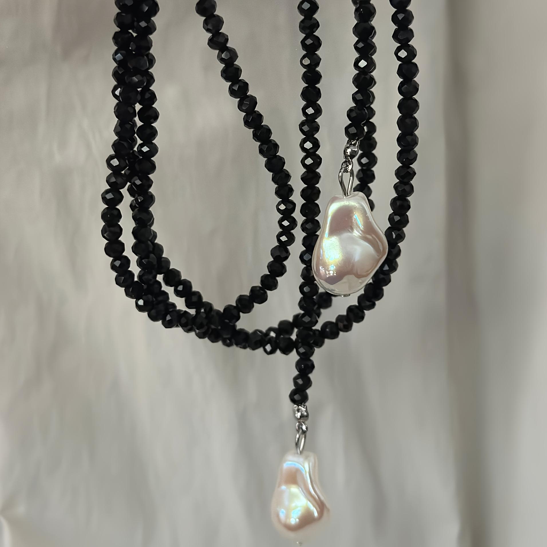 

Women s Long Necklace - Minimalist Bohemian Beaded Chain with Teardrop Pendant, Elegant Layered Jewelry for Everyday & Special Occasions чёрный