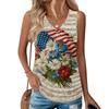Damenmode Lässig Amerikanische Unabhängigkeitstag Flagge und Sterne Aufdruck V-Ausschnitt Rüschen Ärmellos Weste T-Shirt Top