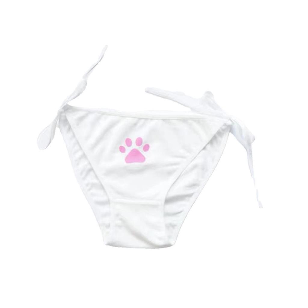 Japanese Style Cat Paw Cotton Lace-Up Thong for Women