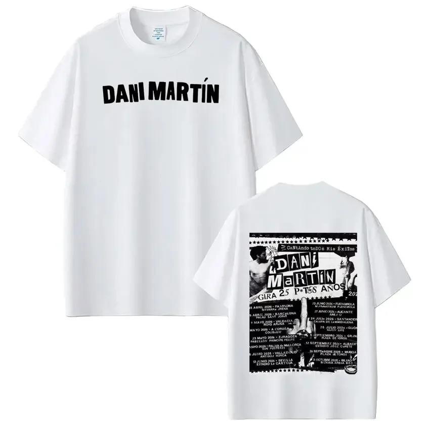Cotton Casual T-Shirt with Dani Martín’s "Gira 25 Puntos Años" Tour Double-Sided Print Featuring Artist Name and Vintage Concert Poster with Tour Date