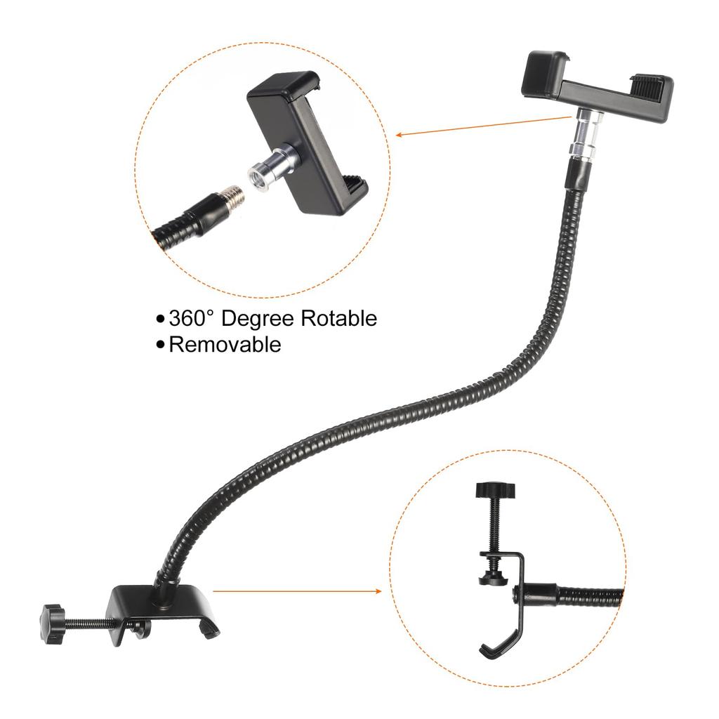PATIKIL 18.5" Gooseneck Desk Microphone Stand with Clip, Flexible Arm, Desktop Microphone Stand for Singing and Speech, 38" to 58" Phone Clip, Black