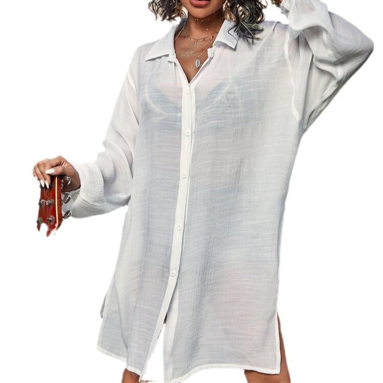 "Bamboo Cotton Long-Sleeve Beach Cover-Up Cardigan"