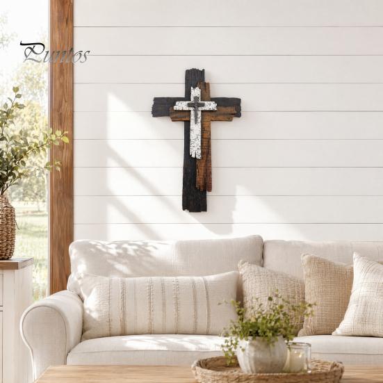 Abgenutztes Holzschild Rustikale Christliche Dekoration, Großes Religiöses Holzkunstwerk, Dekorative Gedenkkunst Spirituelle Hängende Skulptur für Kirche Zuhause