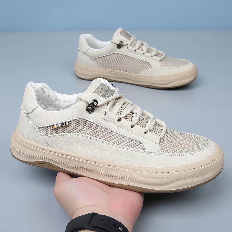 summer new men's shoes leather mesh board shoes men's breathable platform sports casual shoes men's white shoes