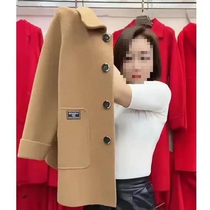 High-End Versatile Wool Coat for Middle-Aged and Elderly Women - Loose Fit, Plus Size, Autumn/Winter Trend