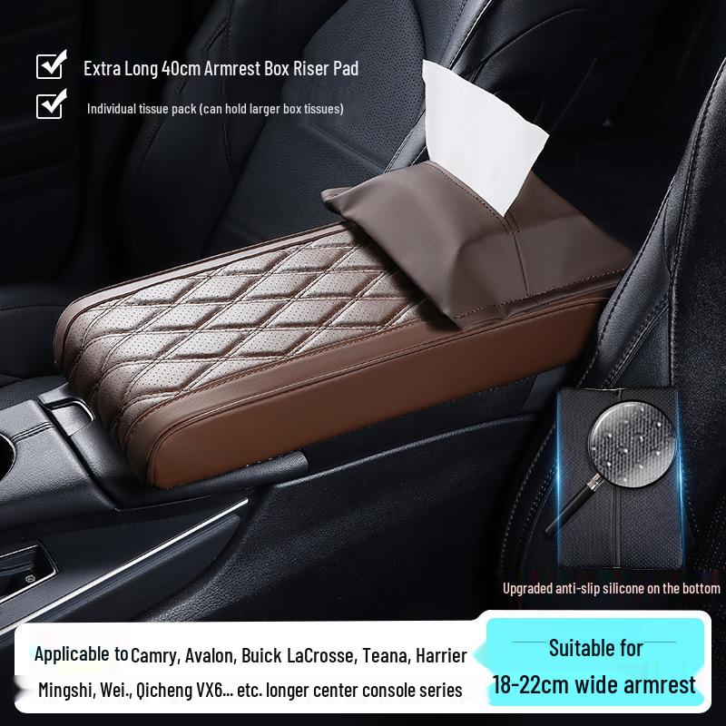 Extra lange 40 cm Armlehnenbox-Auflage für Avalon/Camry - Erhöhungspad mit Taschentuchboxhalter