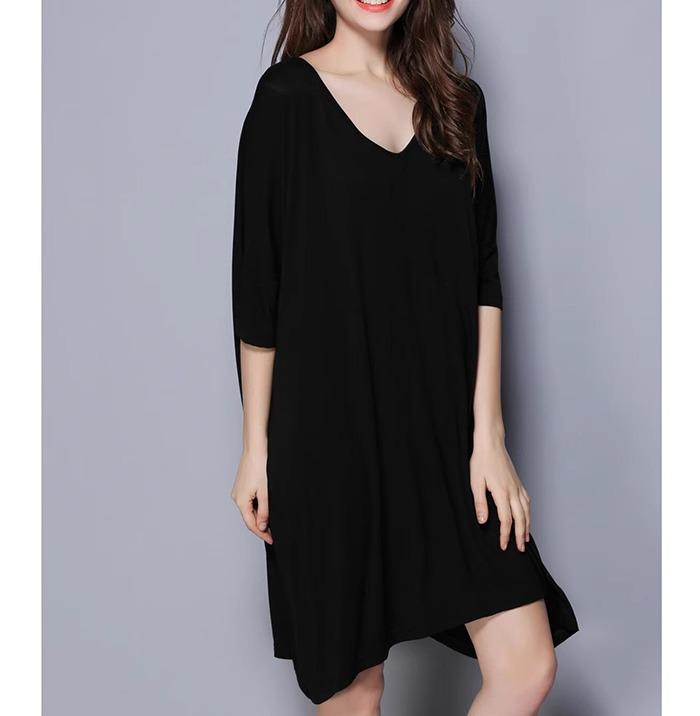 Women's Modal V-Neck Midi Dress - Loose, Plus Size, Summer Nightdress, Maternity