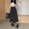 2024 Summer Black High-Waist Denim A-Line Skirt for Women - Available In Large & Small Sizes