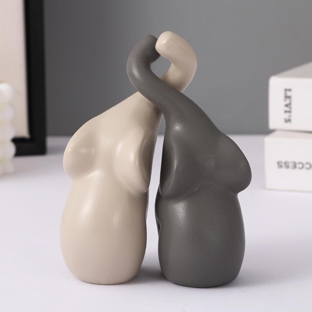 Liebendes Elefantenpaar Statue Schauobjekt (Beige & Grau) für Heimdeko Schlafzimmer Wohnzimmer Tischplatte Bürodekoration Elefant