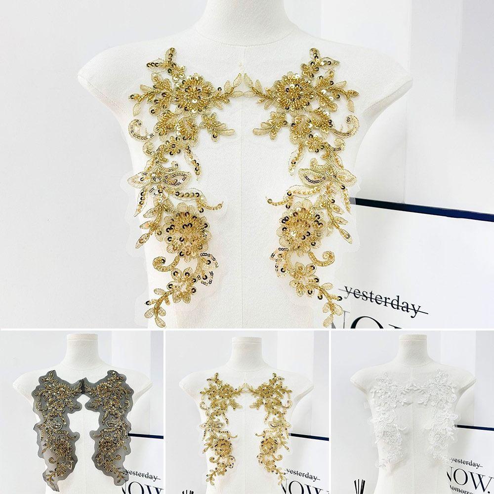 2PCS/1Pair Fashion Handmade Clothing Applique Mesh Flower Embroidery Chest Flower DIY Sew Gold Silver Clothing Patch