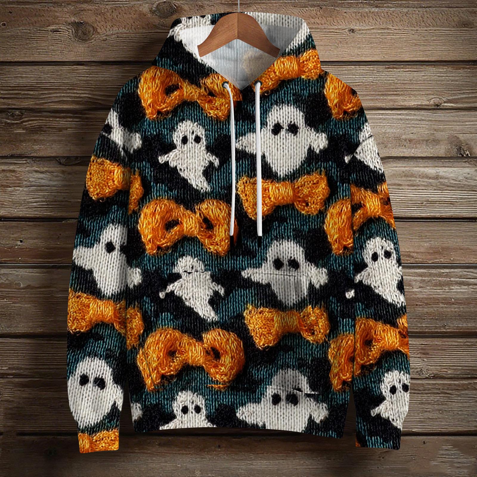 

Женский модный пуловер с длинным рукавом, толстовка с капюшоном и карманом, с принтом на Хэллоуин XL тёмно-синий