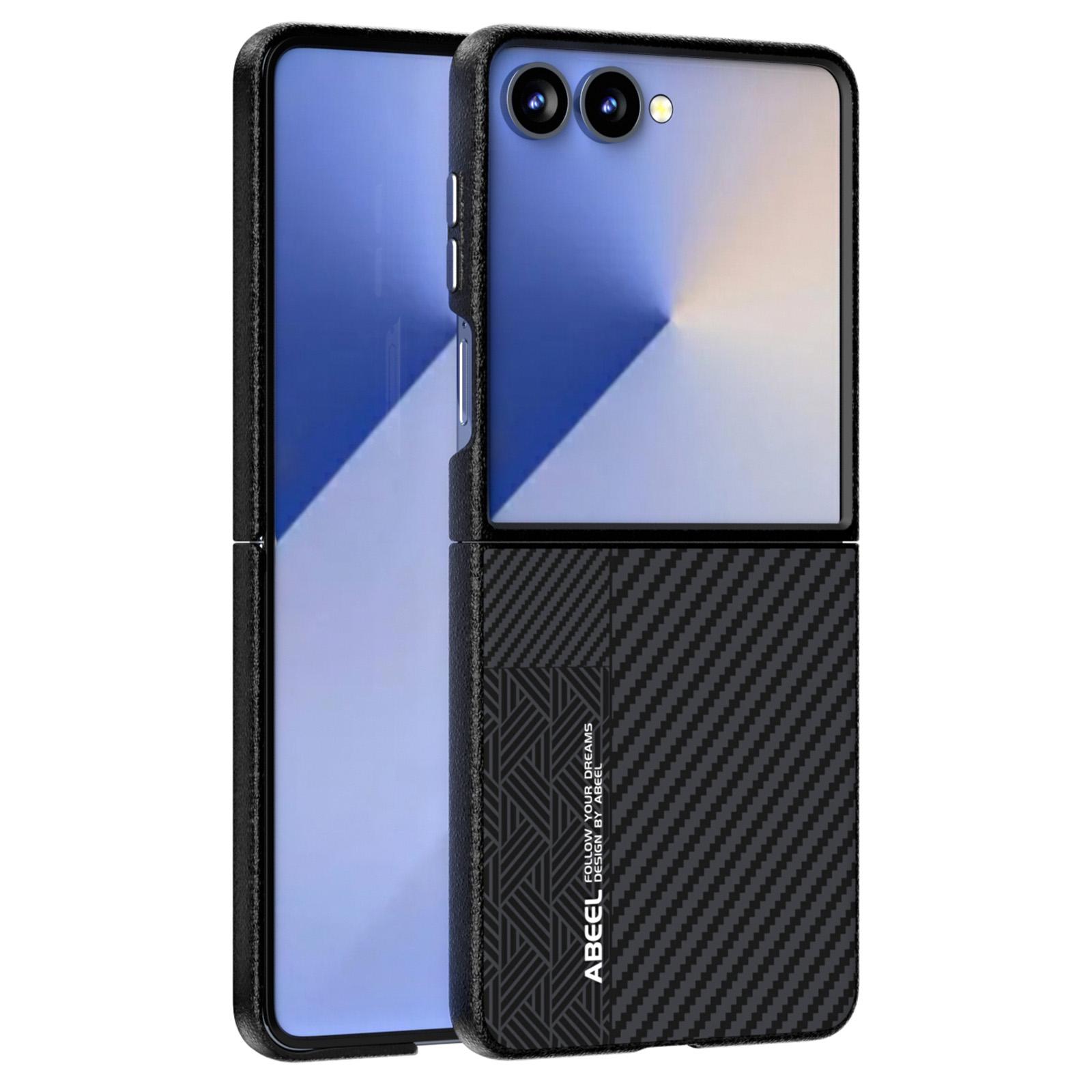 

ABEEL For Samsung Galaxy Z Flip7 5G Case PC+Aluminum Alloy+PU Leather Phone Cover Compatible with MagSafe Texture 1