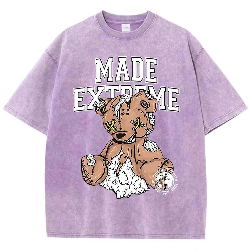 Made Extreme Broken Teddy Bear Doll Printing Men Tee Shirts Breathable Clothes Summer Short Sleeve Soft Loose T-Shirt