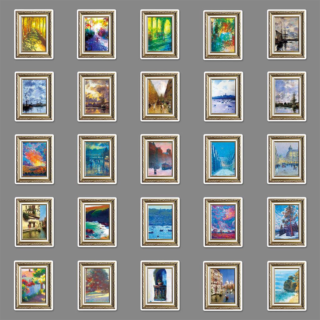 50 Oil Paintings Graffiti Personalized Retro Art Style Hand Tent Gu Card Decorative Mobile Suitcase Stickers Waterproof