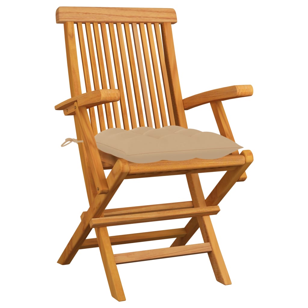 Garden Chairs with Beige Cushions 6 pcs Solid Teak Wood